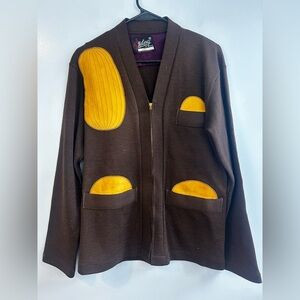 Vintage H.L. Whiting Letterman Brown Wool Zip Up Cardigan Sweater/Jacket Size 40